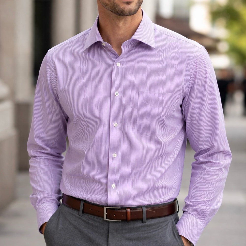 Lauren Ralph Lauren Men's Non-Iron Pinstripe Dress Shirt 100% Cotton Long Sleeve